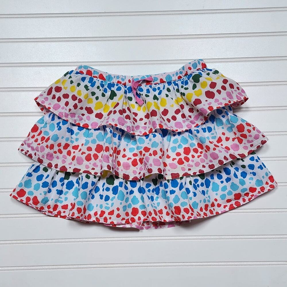 Mini Boden Girls Tiered Ruffle Rainbow Color Print Skirt Size 6-7Y